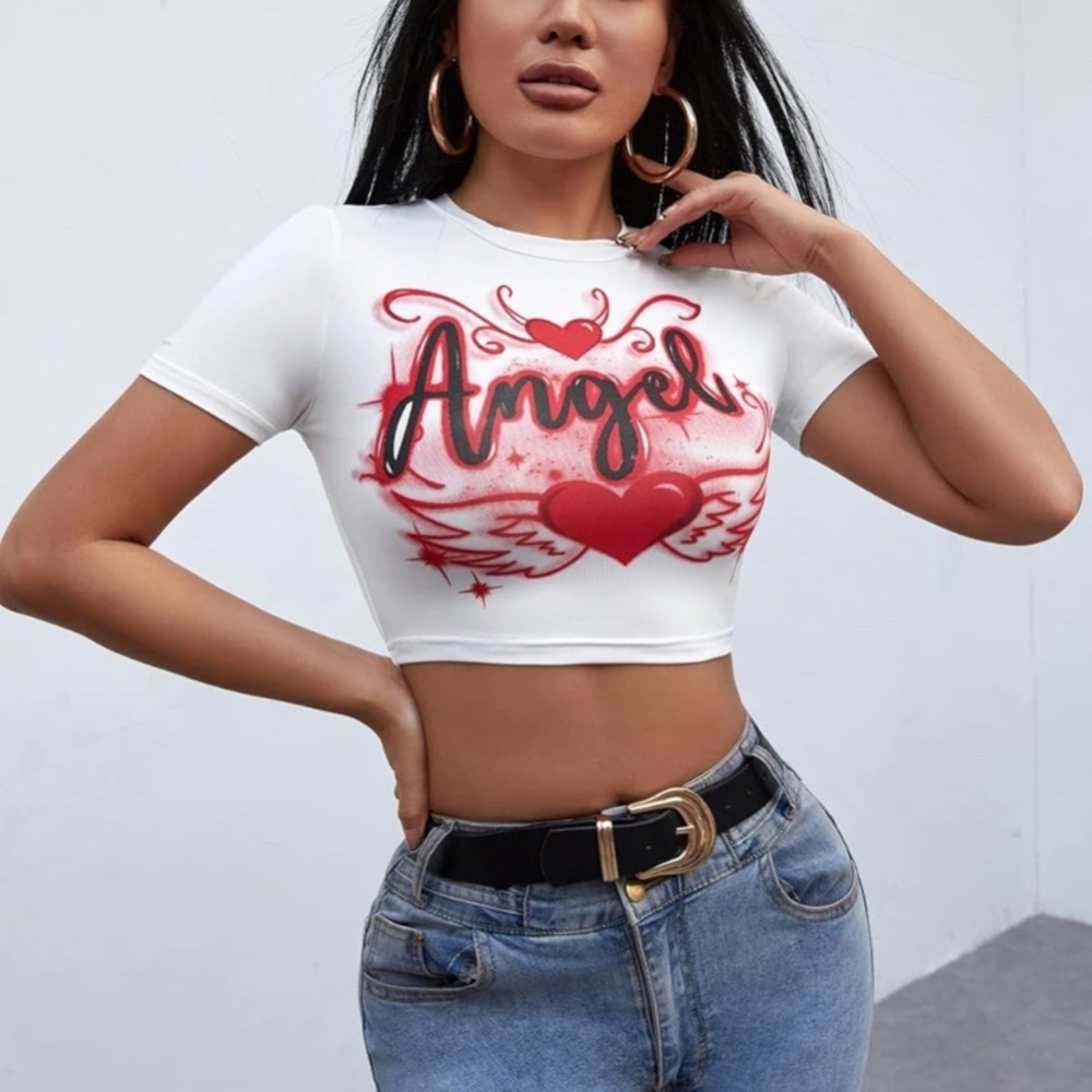 White Angel Graphic Crop Top